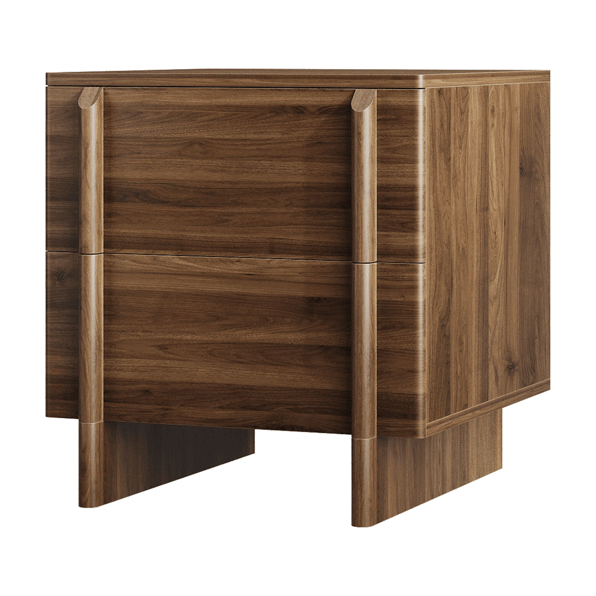 GARITIN Nightstand and Bedside Table 18 Inch, Walnut Mid Century Modern Nightstand with 2 Drawers and Wood Legs for Bedroom Living Room