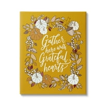 Stupell Industries Grateful Hearts Autumnal Vegetation Pumpkins Botanical Border Graphic Art Gallery-Wrapped Canvas Print Wall Art, 36x48, by doodles.ink.