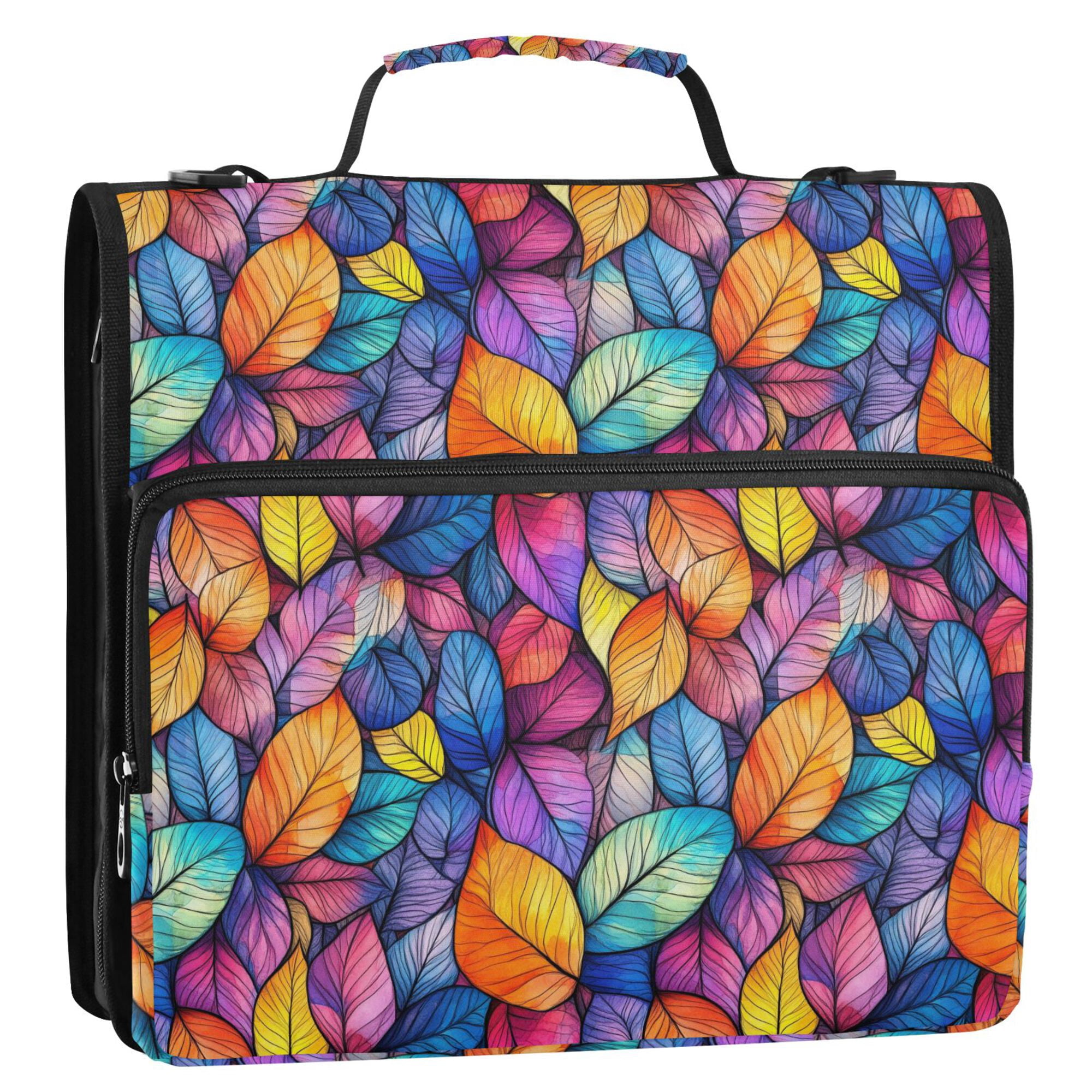 FORMRS Zipper Binder with Shoulder Strap 2-inch Ring 500 Sheet Capacity File Bag, Colorful Leaves