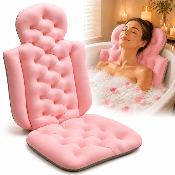 Full Body Bath Pillow for Bathtub, Thick Bathtub Cushion with Laundry Bag, Luxury Tub Pillow for Bath for Headrest Neck and Back Support, Pink