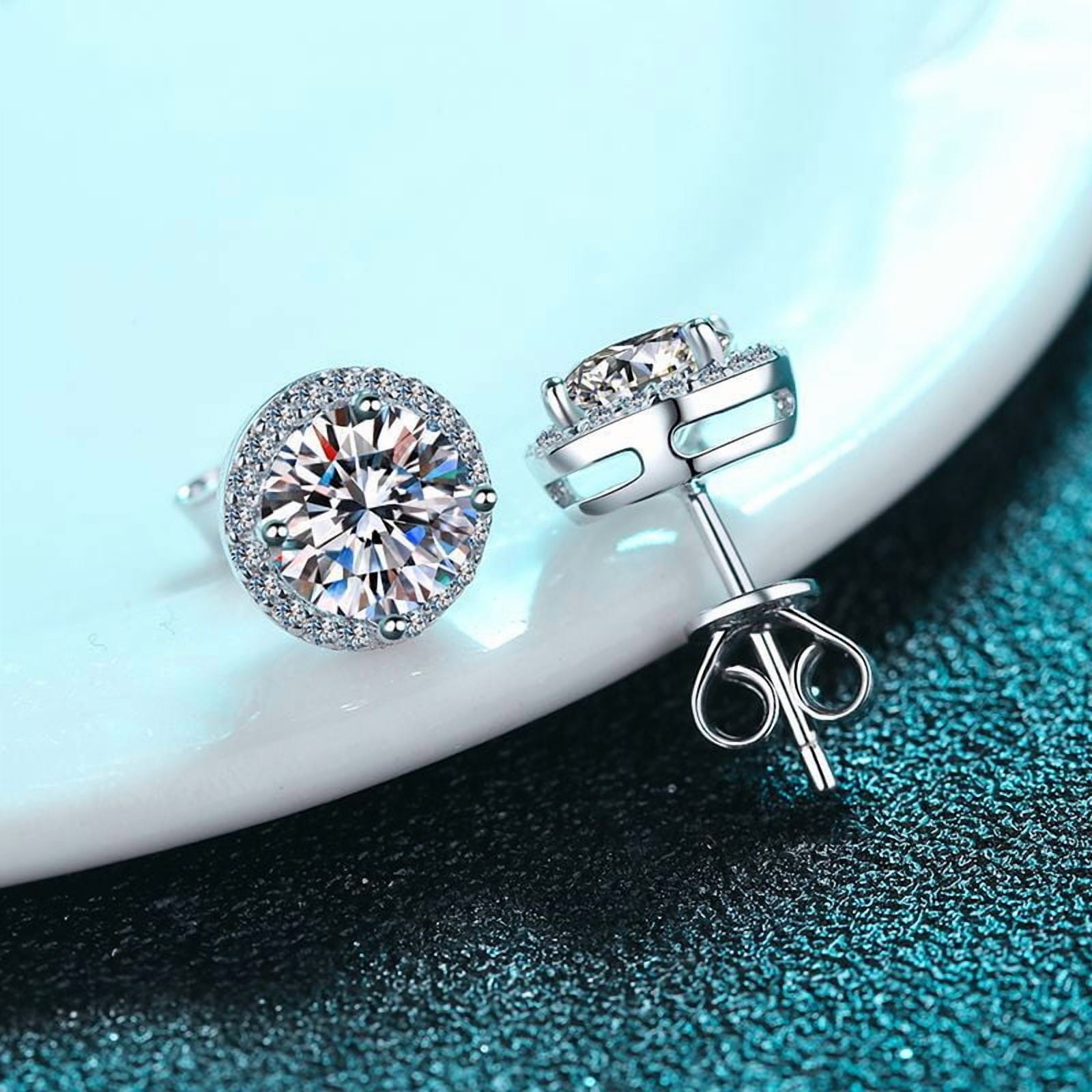Moissanite Halo Earrings Stud Screw Back 0.2-8.0ct 3-10mm 18K White Gold Plated 925 Sterling Silver Lab Round Cut Brilliant Moissanite Halo Earrings for Women Men