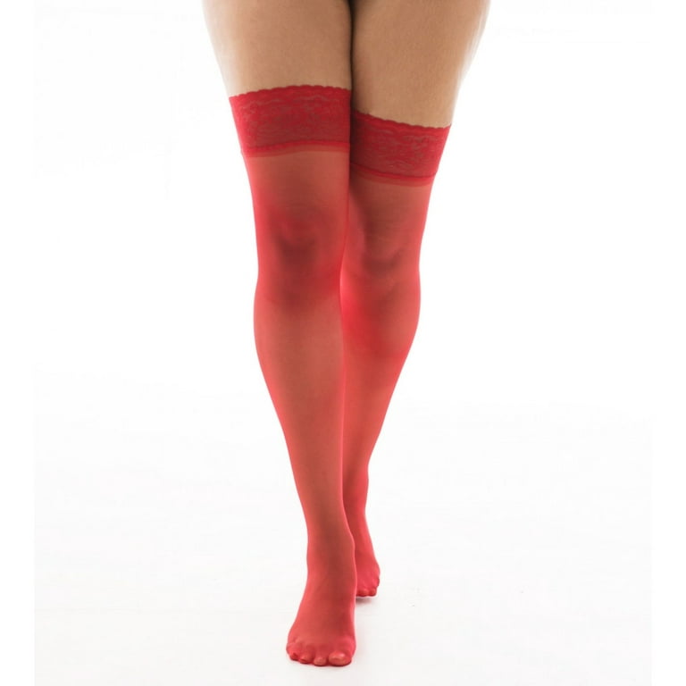 Red Lace Top Sheer Hold Up Stockings