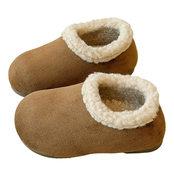 Quealent Toddler Slippers Boys Girls Slip On House Slippers Fuzzy Booties Warm Winter Shoes for Indoor Outdoor Brown for Size 12