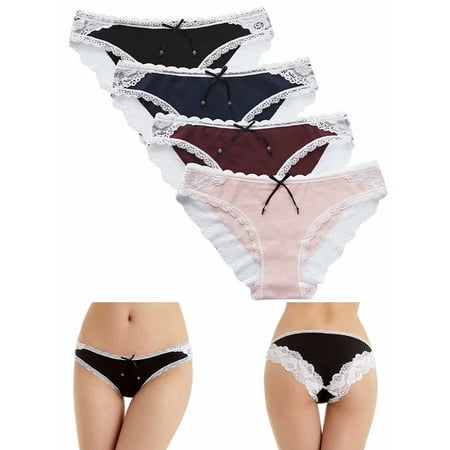 Charmo Cotton Thong Lace Underwear String Panties Tanga Briefs Sexy Lingerie Panty 4 Pack