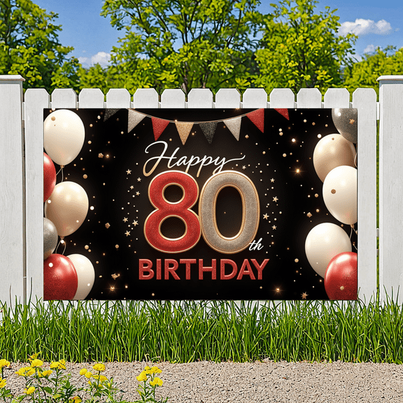 Decorative Glitter 80th Celebration Banner for Milestone Anniversary Indoor Party