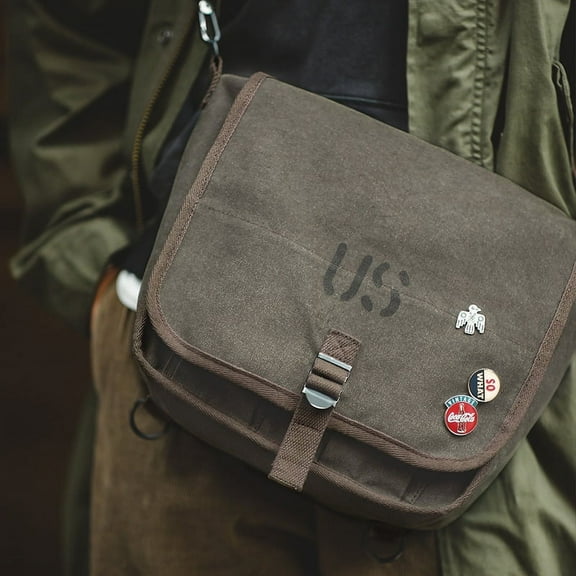 Large Capacity WWII Single And Double Shoulder Messenger Bag Men,Khaki