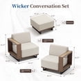 thumbnail image 2 of Bonzy Home Outdoor Wicker Sofa Set, Rattan Patio Conversation Sets - 3 Seater Wicker Sofa and 2 Ottomans with Thick Cushions, Beige, 2 of 8
