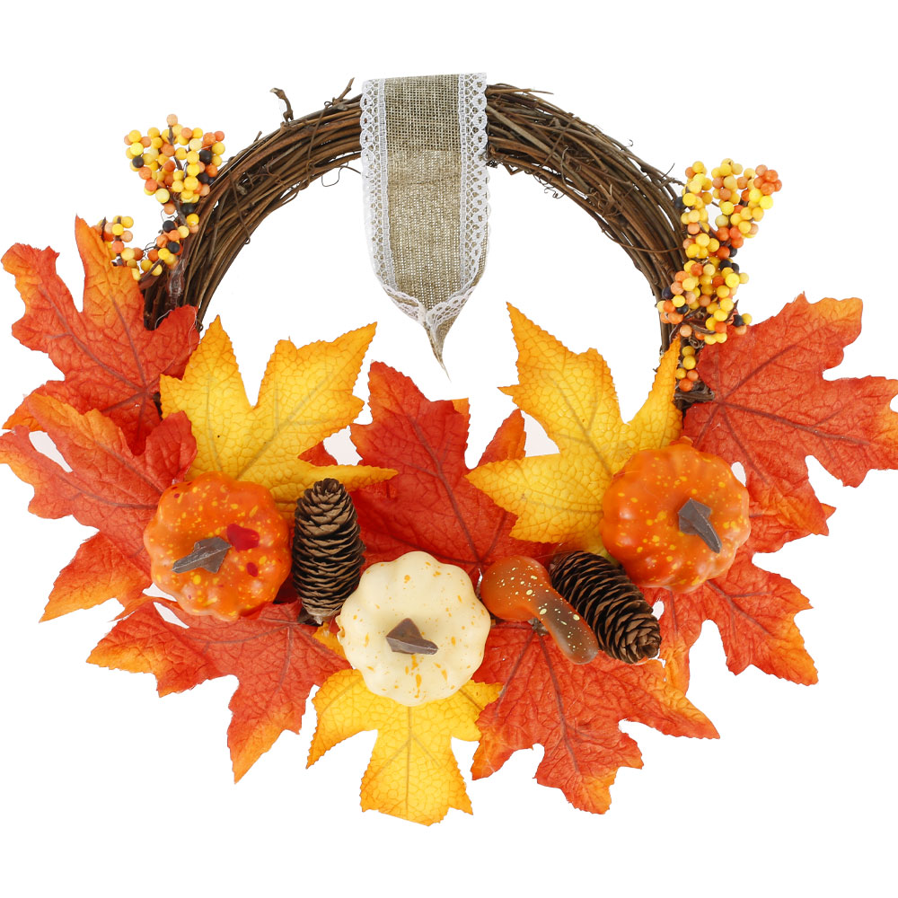 Halloween Decor Fall Door Pumpkin Wreath Autumn Maple Leaf Garland Thanksgiving 