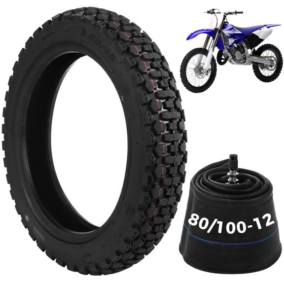 80/100-12 Dirt Bike Tire Set, 3.0-12 Tire and Inner Tube with Airtight Nozzle, Off-Road Rubber Tire Set, Punctureproof Thick Rubber Tire Replacement for Pit Bike Motocross E-Scooter