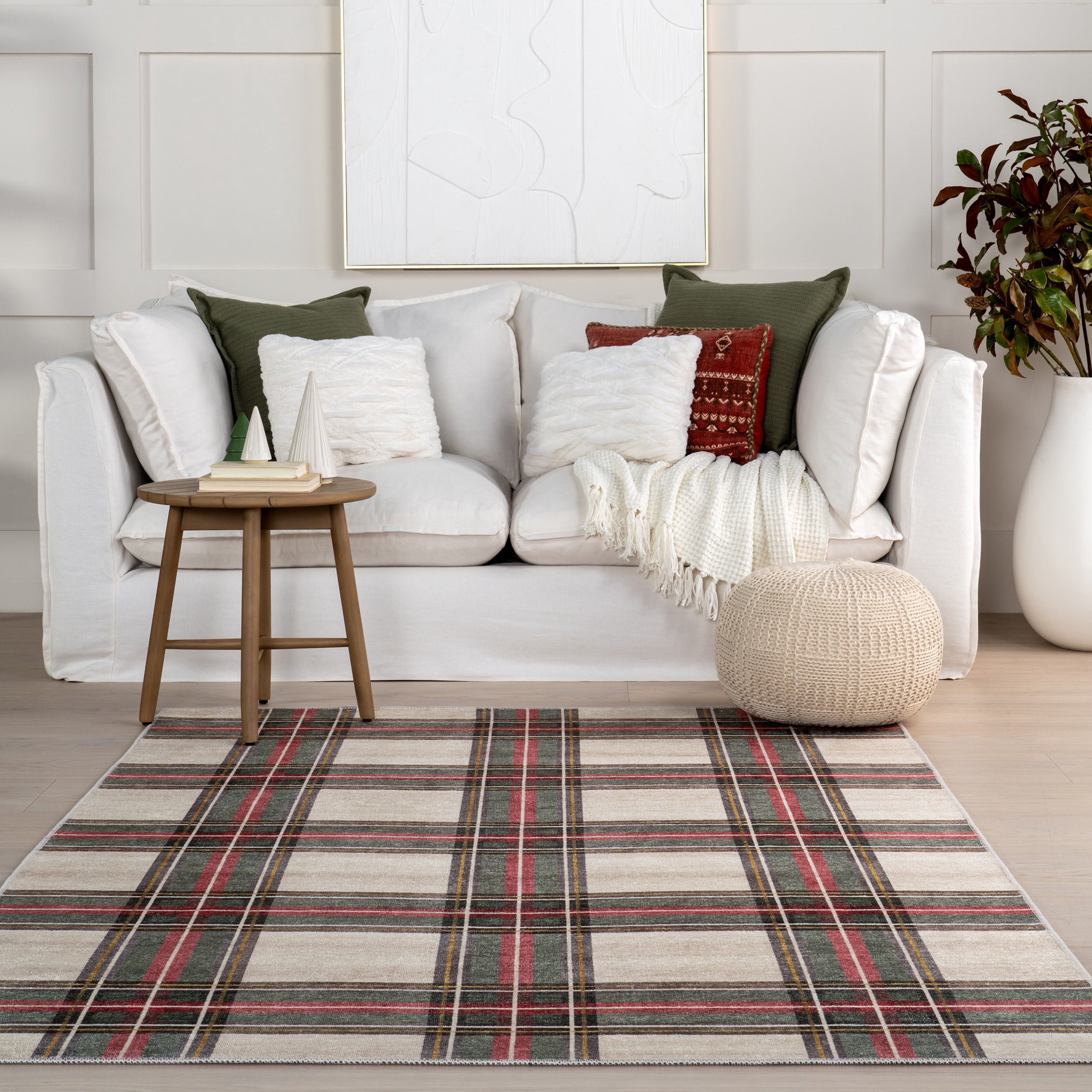 nuLOOM Aiken Classic Tartan Plaid Machine Washable Area Rug, 4' x 6', Beige