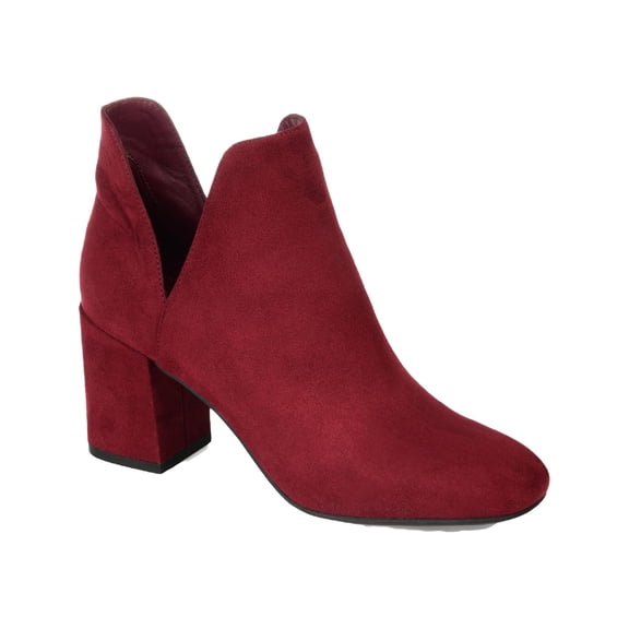 JOURNEE COLLECTION Womens Burgundy V Cutouts Traction Sole Comfort Gwenn Square Toe Block Heel Booties 7 M