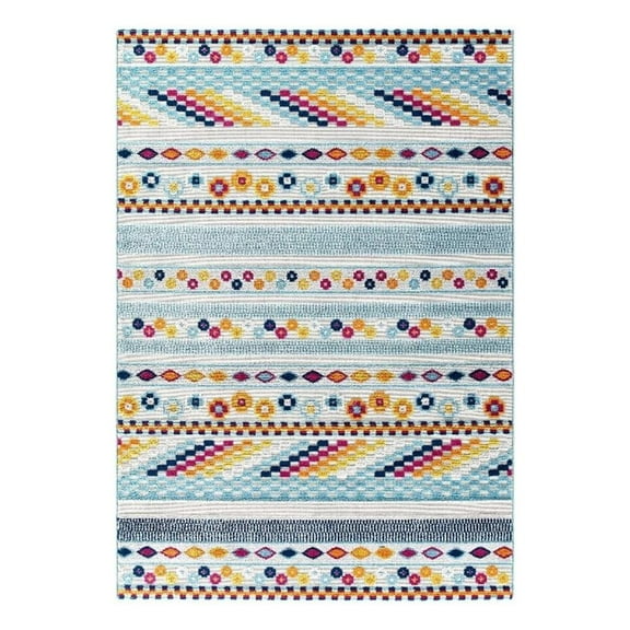 Pemberly Row 94.5x122" Cadhla Geometric Lattice Area Rug in Multi-Color