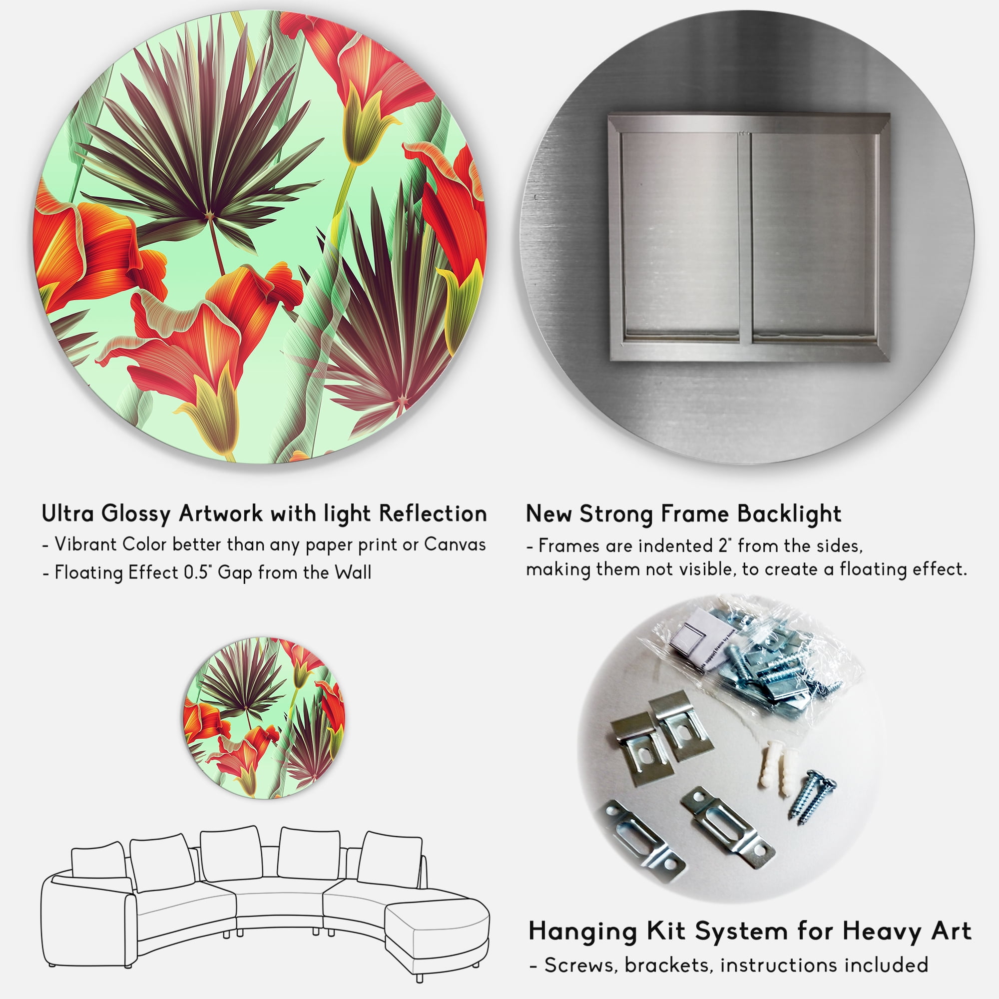Designart 'VIntage Tropical Flowers VII' Traditional Circle Metal Wall Art 11x11 - Disc of 11