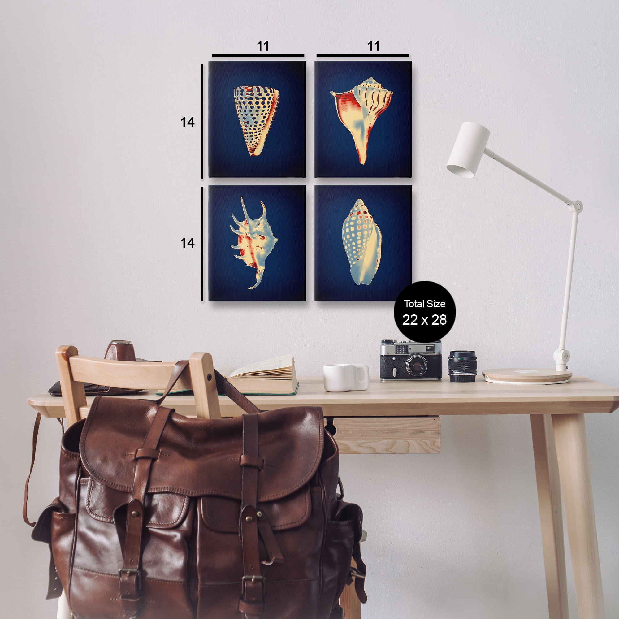 Stupell Industries Bright Shells on Indigo Nautical & Beach Painting Wrapped Canvas Art Print Wall Art, 14 x 11, Set of 4