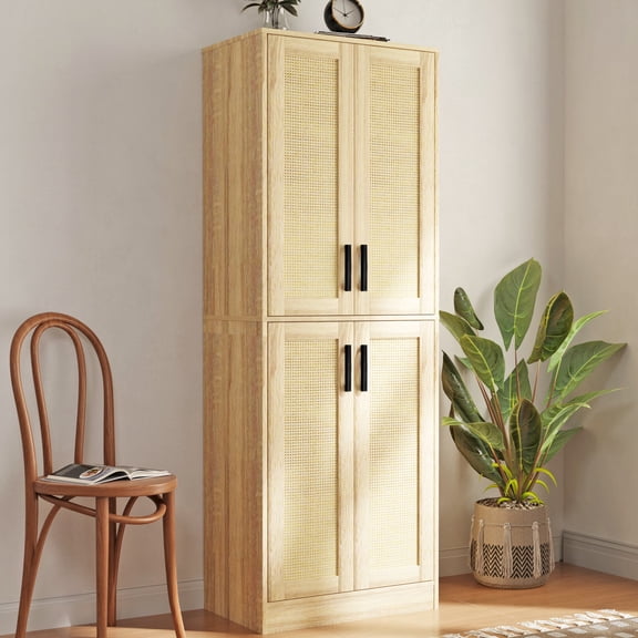 Pantry Cabinet, Wood Freestanding Cabinet with Doors & Adjustable Shelves, Storage Pantry Cabinet for Living Room, Kitchen, Hallway, Bedroom