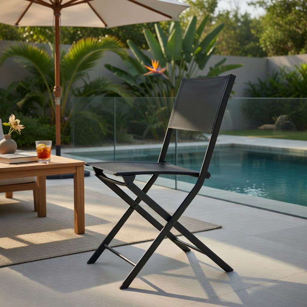Hommoo 4-Pack Foldable Outdoor Patio Chairs, Steel Frame & Textilene, Lightweight Camping Chairs for Backyard, Beach, Picnic, and Party Seating, Black