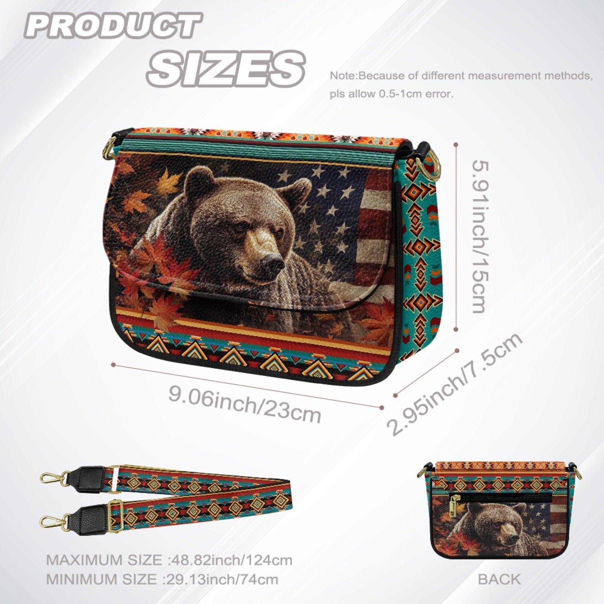 ZUXONGSY Aztec Tribe American Flag Bear Print Shoulder Bag for Women Casual Crossbody Travel Purse Lightweight Satchel with Adjustable Wide Strap for Dating Workout