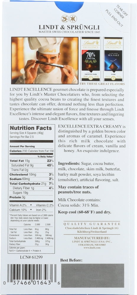 (12 Pack)Lindt Excellence Milk Chocolate Bars, 3.5-Ounce Bars