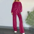thumbnail image 3 of Cadancy Women Lounge Set Long Sleeve Velvet Soft Off Shoulder Tops Wide Leg High Waisted Pants Comfy Winter Loungewear 2 Piece Outfits Trendy Sweatsuits 2025, 3 of 9