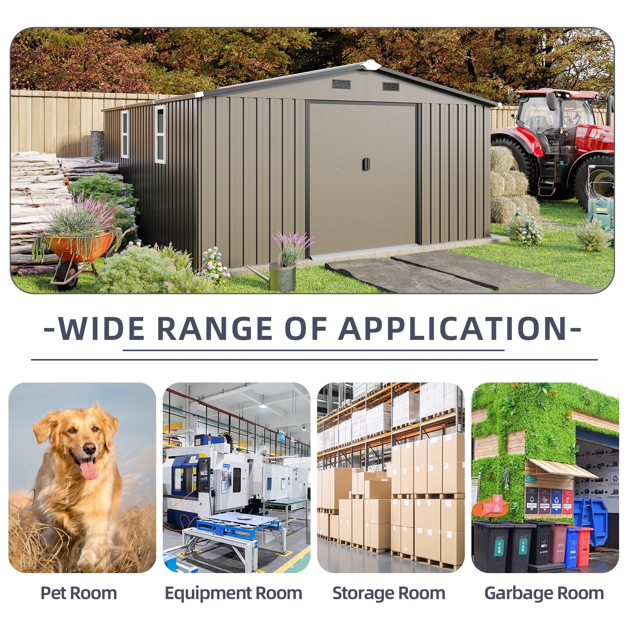 Villeston 10FT x 12FT Outdoor Metal Storage Shed,Tool Shed Storage House with Lockable Door for Garden, Backyard, Patio Brown