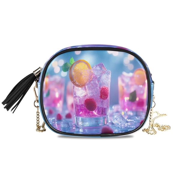 Womens Casual Chain Shoulder Bag Simple style Fruity Drink with Raspberries Mint Crossbody Bag