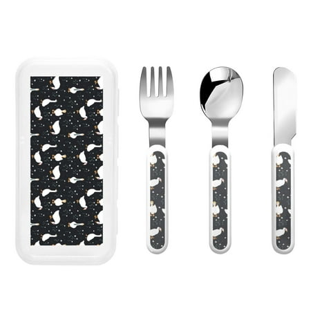 

Easygdp Fashionable Goose 3-Piece Flatware Set Kids Silverware Stainless Steel Toddler Kids Utensils Safe for Preschooler Children