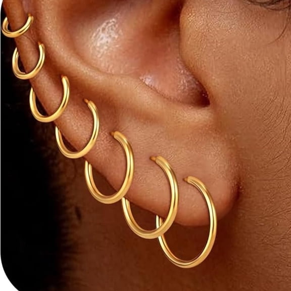 7 Pairs Gold Hoop Earrings for Women - 14K Gold Plated Hoop Earrings Set Lightweight Minimalist Small Hoops Thick Lightweight Earring for Women Jewelry Gifts