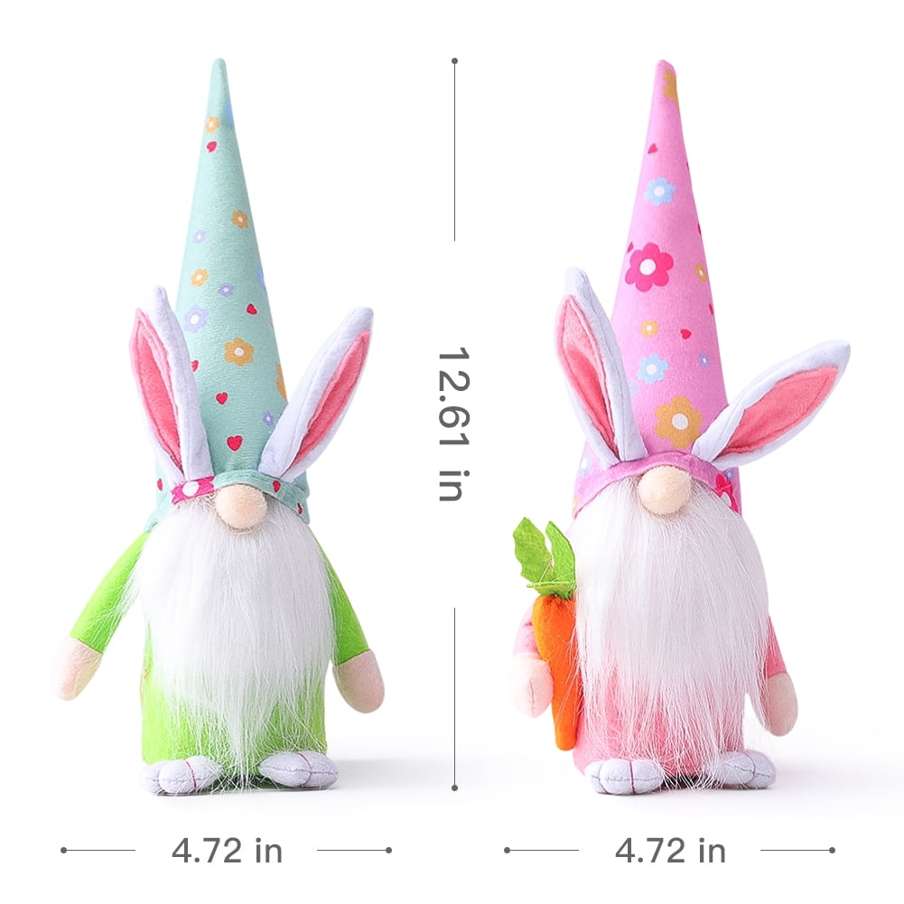 Kepooman 2 Pcs Kids 13" Long Hat Faceless Bunny Doll for Decor Gifts, Pink + Green