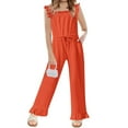 thumbnail image 2 of Summer Ruffle Sleeve Girls Plain Casual Jumpsuit Children Kids Elastic Waist Wide Leg Romper for 5-14 Years, 2 of 6