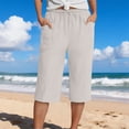 thumbnail image 4 of iHPH7 Linen Bermuda Shorts for Women Knee Length Summer Casual Elastic Waisted Side Split Shorts with Pockets Vacation Lounge Pants (S-5XL), 4 of 9