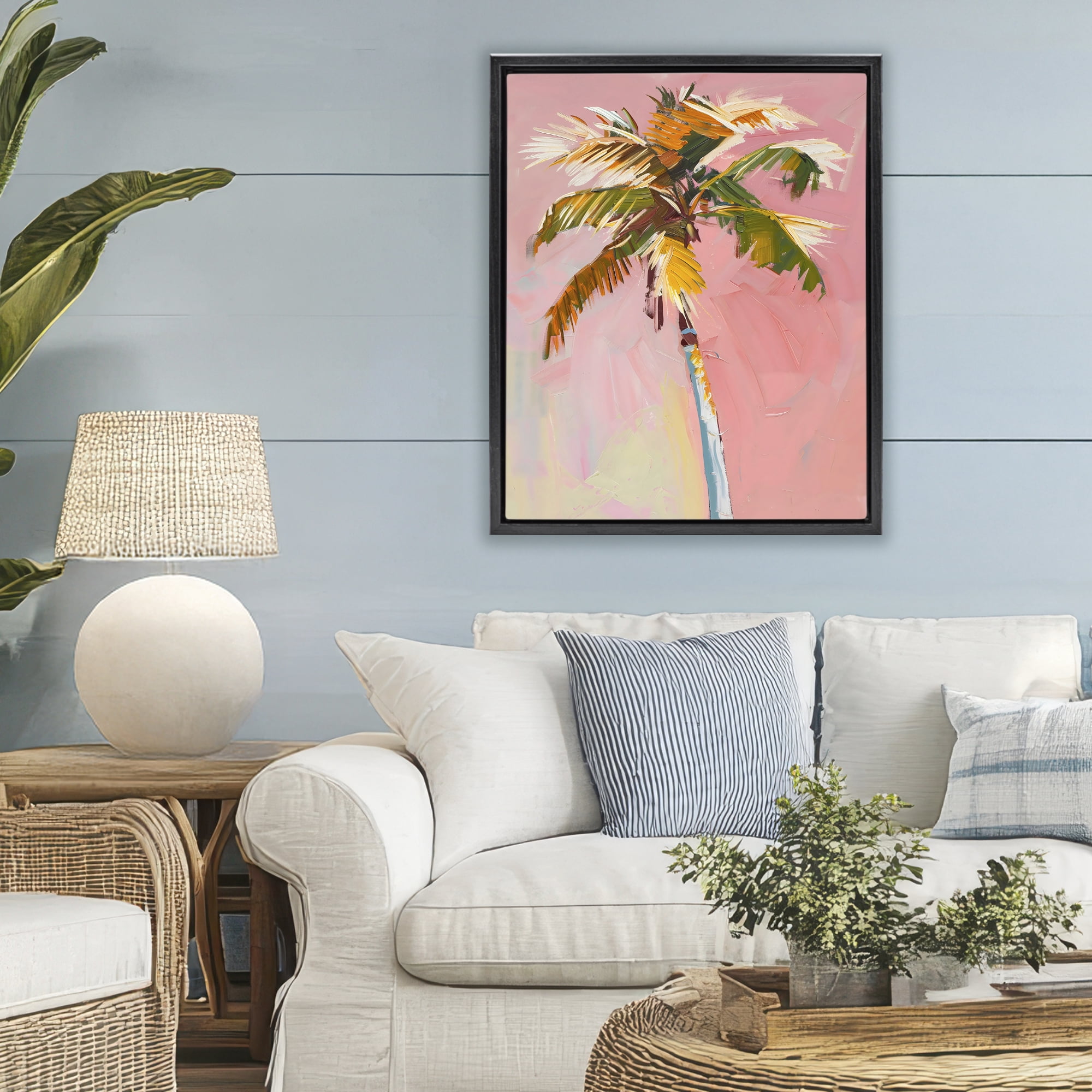 Stupell Industries Pink Palm Summer Oasis Black Framed Floater Canvas Wall Art, design by The Prints Vibe