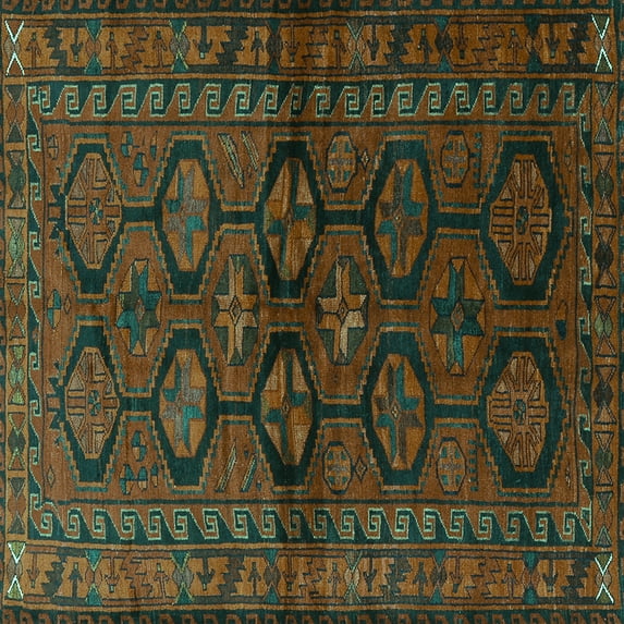 Ahgly Company Machine Washable Indoor Square Persian Turquoise Blue Traditional Area Rugs, 6' Square