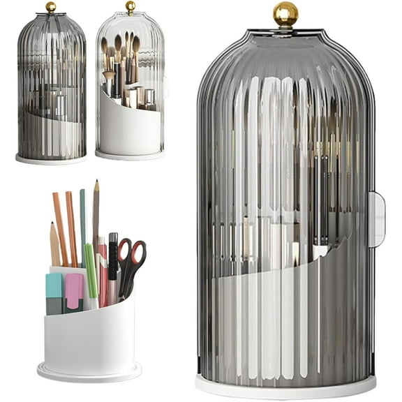 Sliding Lid Toothbrush Organize, Sakesfor Sliding Lid Toothbrush Organize, Rotating Toothbrush Holder, Concealed Toothbrush Holder, 360° Rotating Dustproof Makeup Organizer for Vanity (Black)