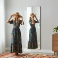 thumbnail image 4 of Spaco 64x21 Inch Frameless Full-Length Mirror, Black Tempered Glass, Distortion-Free, Heavy-Duty Frame, Wall-Mount/Free-Standing/Leaning, 4 of 7