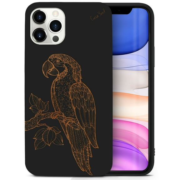 Case Yard Wooden Case for iPhone-11-Pro Soft TPU Silicone cover Slim Fit Shockproof Wood Protective Phone Cover for Girls Boys Men and Women Supports Wireless Charging Ara Parrot Design