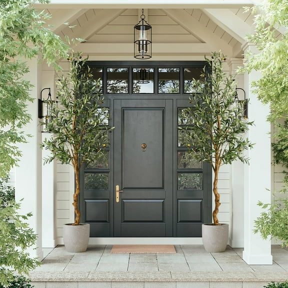 6FT Faux Olive Tree Artificial Indoor,Tall Fake Olive Tree with Moss for Home Decor,Tropical Faux Potted Silk Plant with Realistic Trunks, Adjustable Branch and Fruits