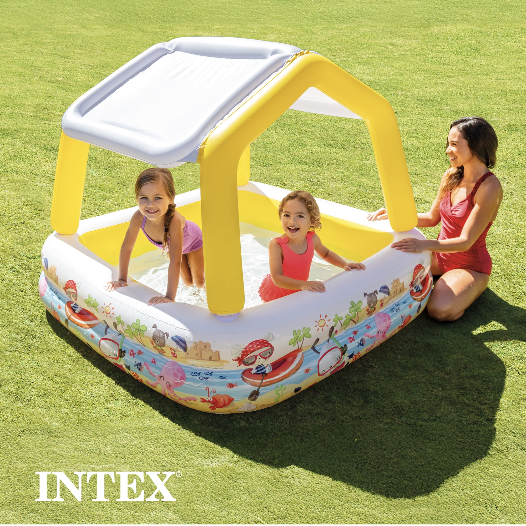 Intex 5ft x 48in Inflatable Ocean Scene Sun Shade Kids Pool With Canopy