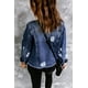 thumbnail image 1 of ABPHQTO Chaqueta vaquera desgastada con botones y dobladillo sin rematar con solapa azul de mujer, 1 of 5