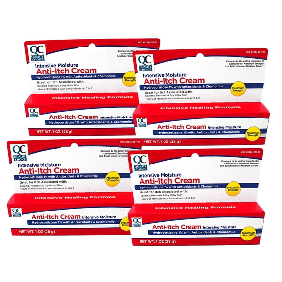 4 Pack Quality Choice Maximum Strength Hydrocortisone 1% Anti-Itch Cream 1oz Ea