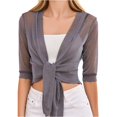 thumbnail image 6 of AHMOMEI Women’s Shimmer Sheer Mesh Tie-Front Shrug, 3/4 Sleeve Open Front Cropped Cover Up, Lightweight Knit Cardigan for Summer Gray L, 6 of 6