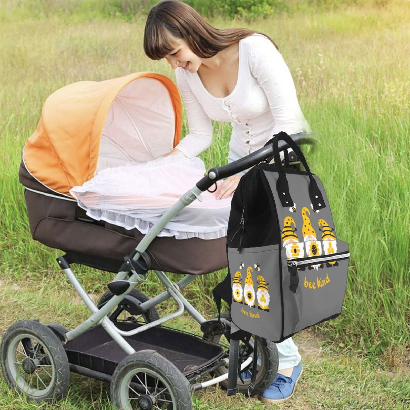 Ratiio Bee Kind Mummy Backpack - Waterproof Twill Canvas, Large Capacity Diaper Bag with Multiple Pockets and Adjustable Straps