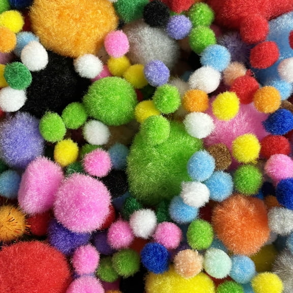 Craft Pom Poms and Wiggle Eyes Set, 1000 Multicolor Pompoms with 200 Eyes, Assorted Sizes