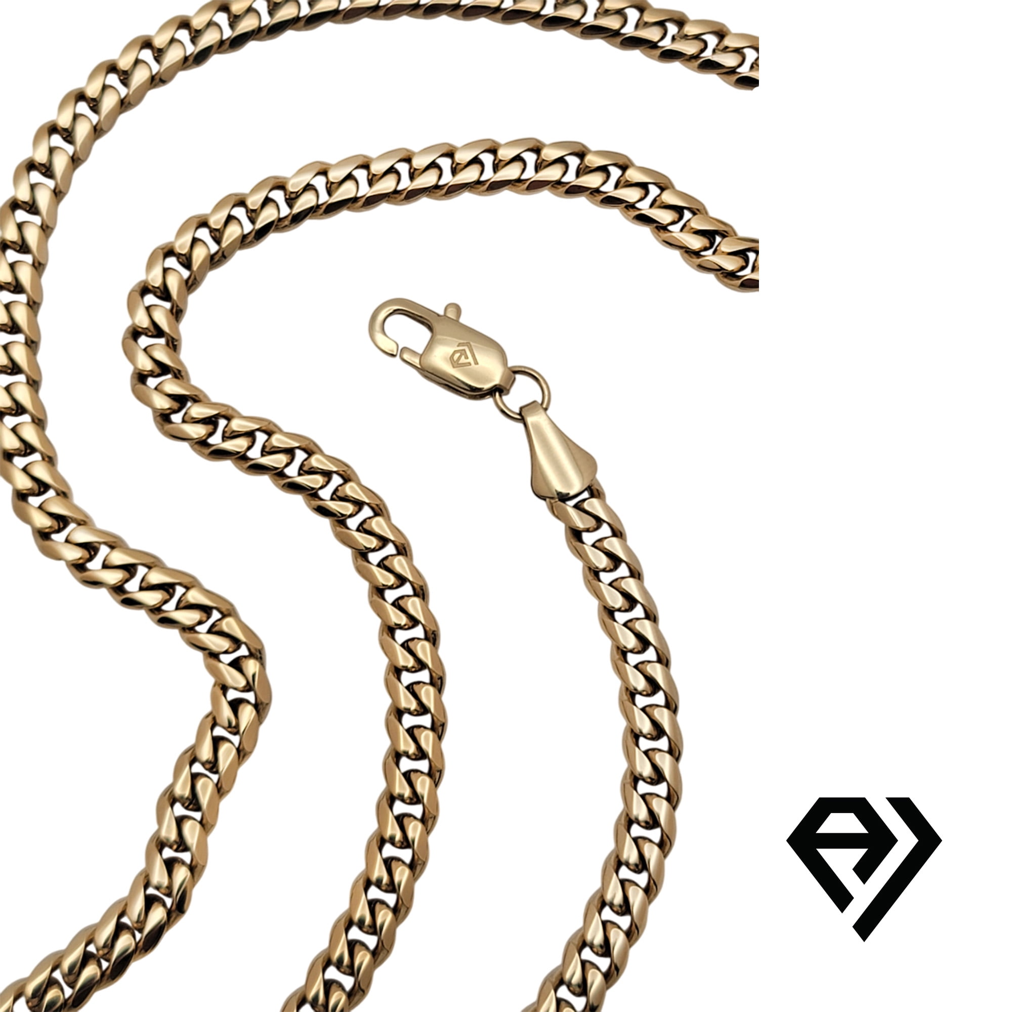 14k Bonded Gold Chain and Bracelet, Best Unisex Gift for Mother, Father, Girlfriend, Boyfriend, Her, Him, 14K 24 Inches Cuban Chain Necklace by Artisan Jeweler