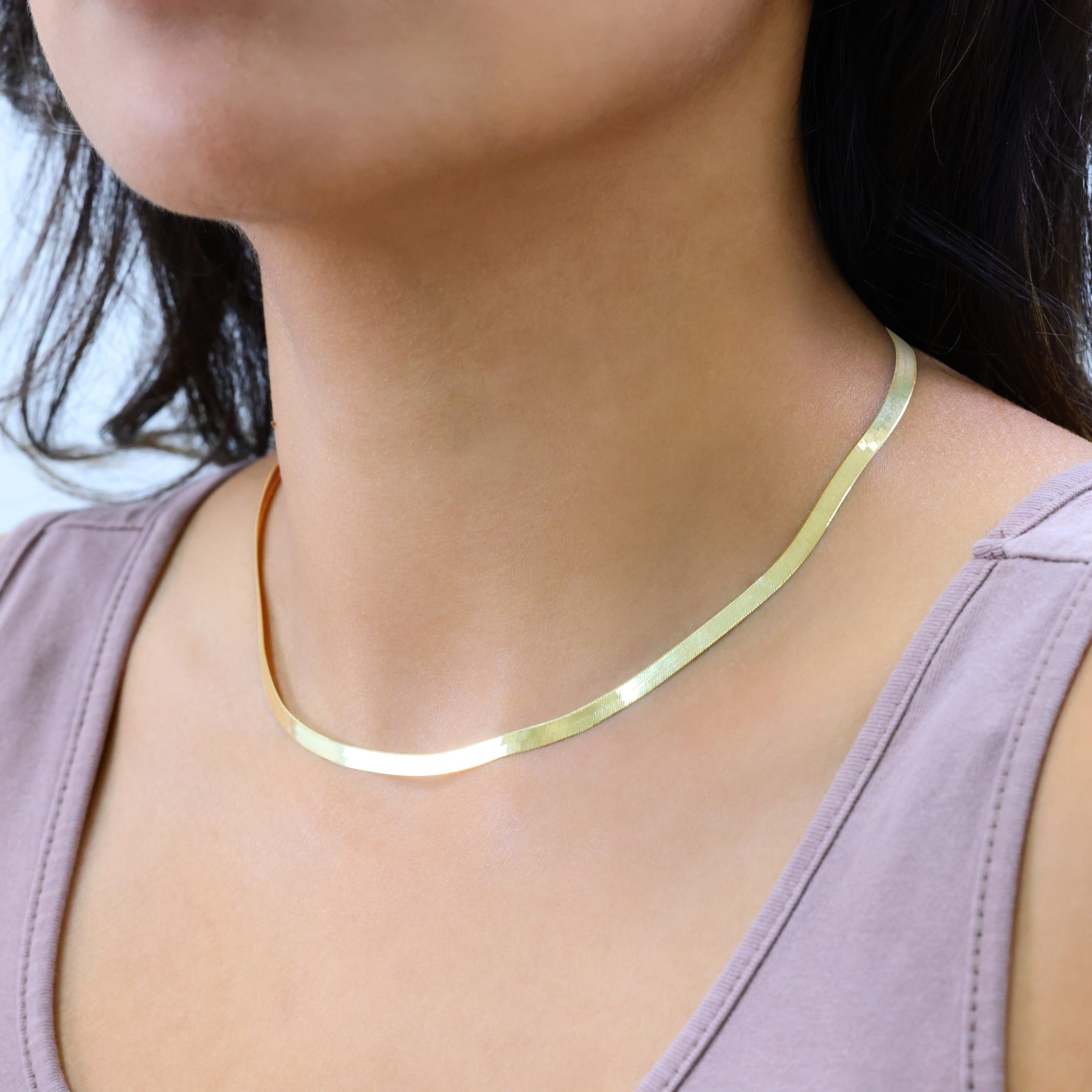 Nuragold 14k Real Yellow Gold Solid Herringbone Flexible 4mm Chain Necklace (14"-24") Italian Jewelry for Men & Women