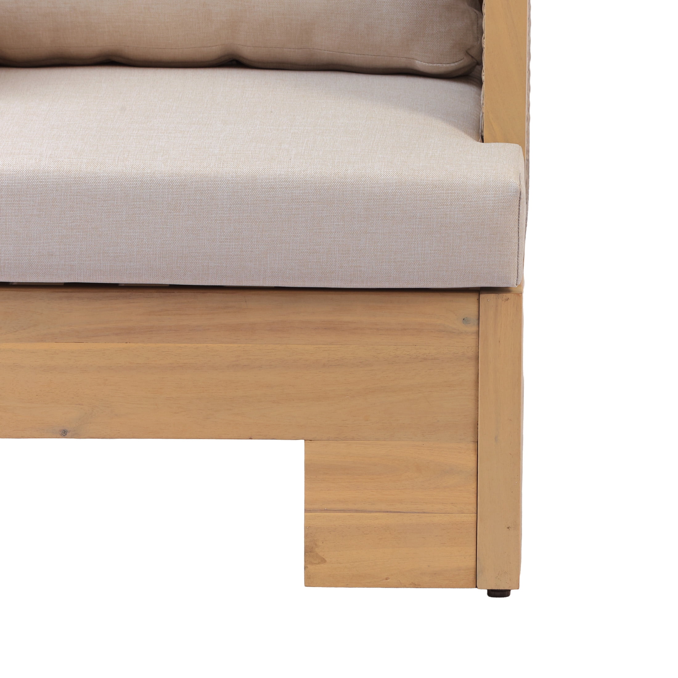 Christopher Knight Home Acacia Wood Outdoor Club Chair with Wicker Armrests, Beige Cushion, Light Teak