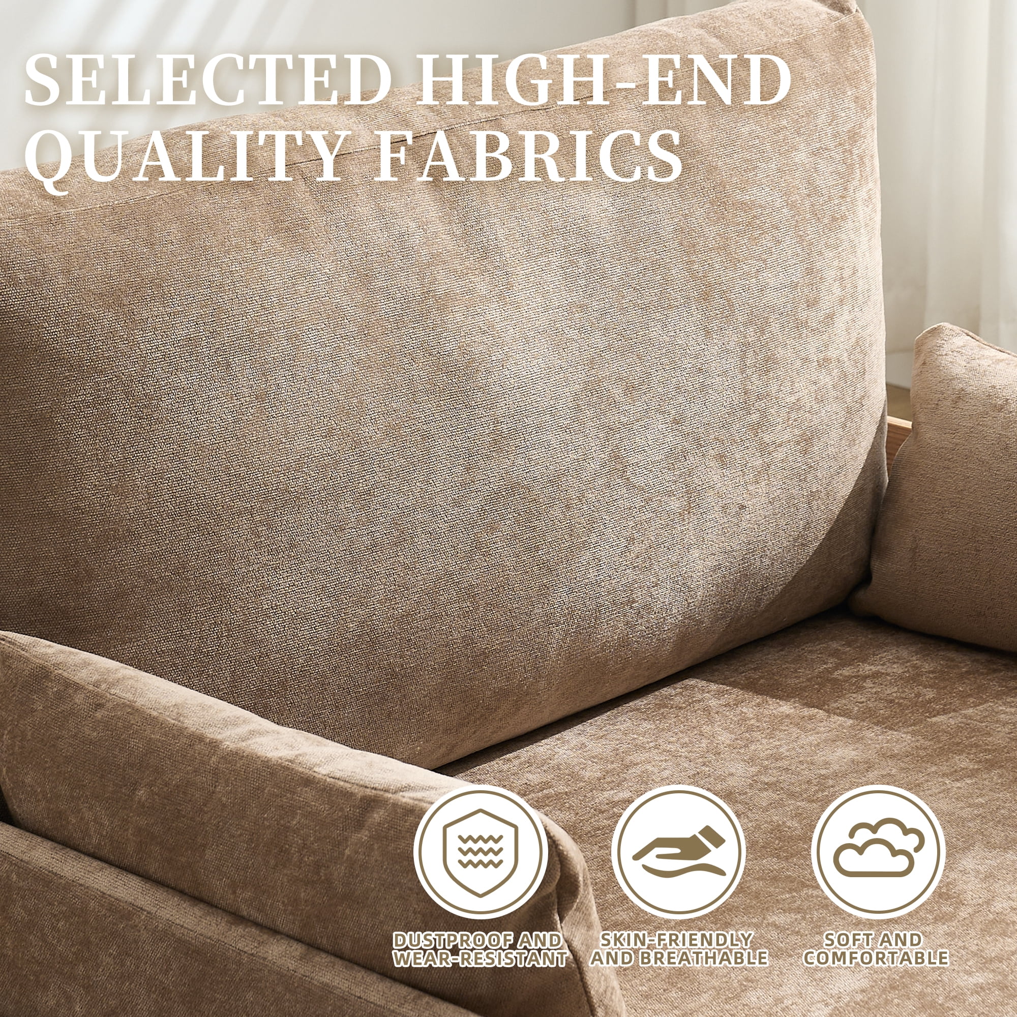 MOONMISS Chenille 3-in-1 Convertible Sleeper Foldable Sofa Bed Recliner Chair with 3 Pillows,Light Brown