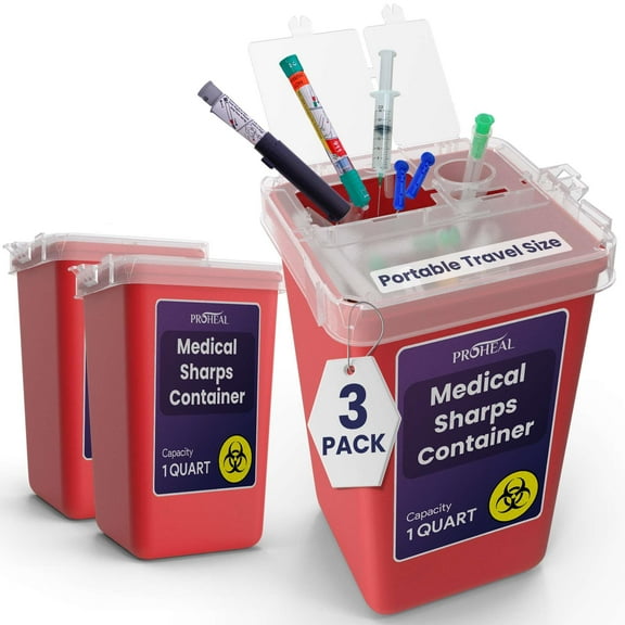 Medical Sharps Container, 1 Quart, 3 Pack