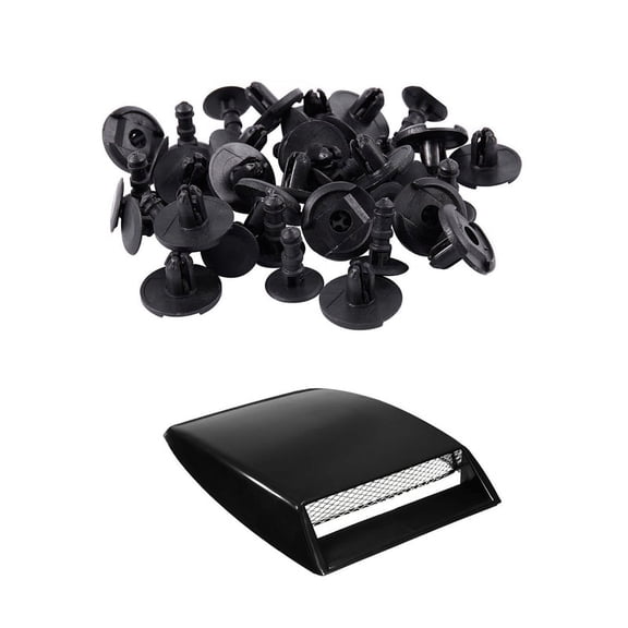 20 Pcs Lock Push Screw Pin Clips & 1x Universal Car Decorative Air Flow Intake Scoop Bonnet Vent Cover Hood