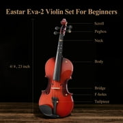 Extra Save More Eastar Kids & Adults 4/4 Violin Fiddle Set For Beginners with Hard Case, Rosin, Shoulder Rest, Bow, and Extra Strings (Imprinted Finger Guide on Fingerboard)