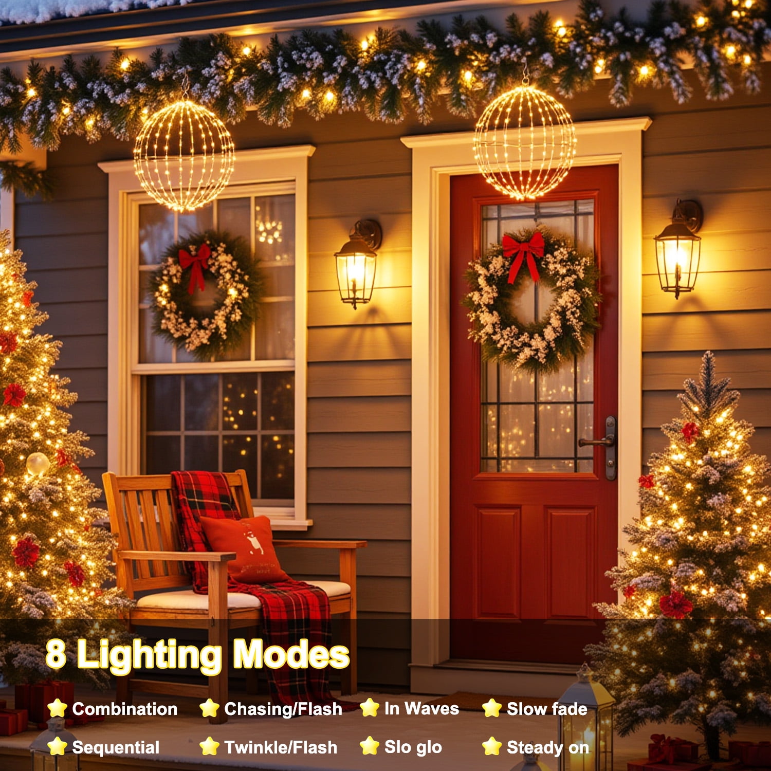 272 LED Christmas Ball Lights, 20 Inch Lighted Sphere Balls with 8 Lighting Modes & Timer, Waterproof for Outdoor Christmas Decorations Yard Porch Garden Patio Trees Holiday Lights Home Yard Display
